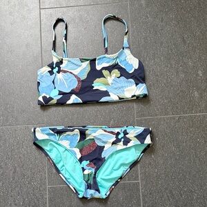 Athleta Navy Floral Two-Piece Bikini with Aqua Accents